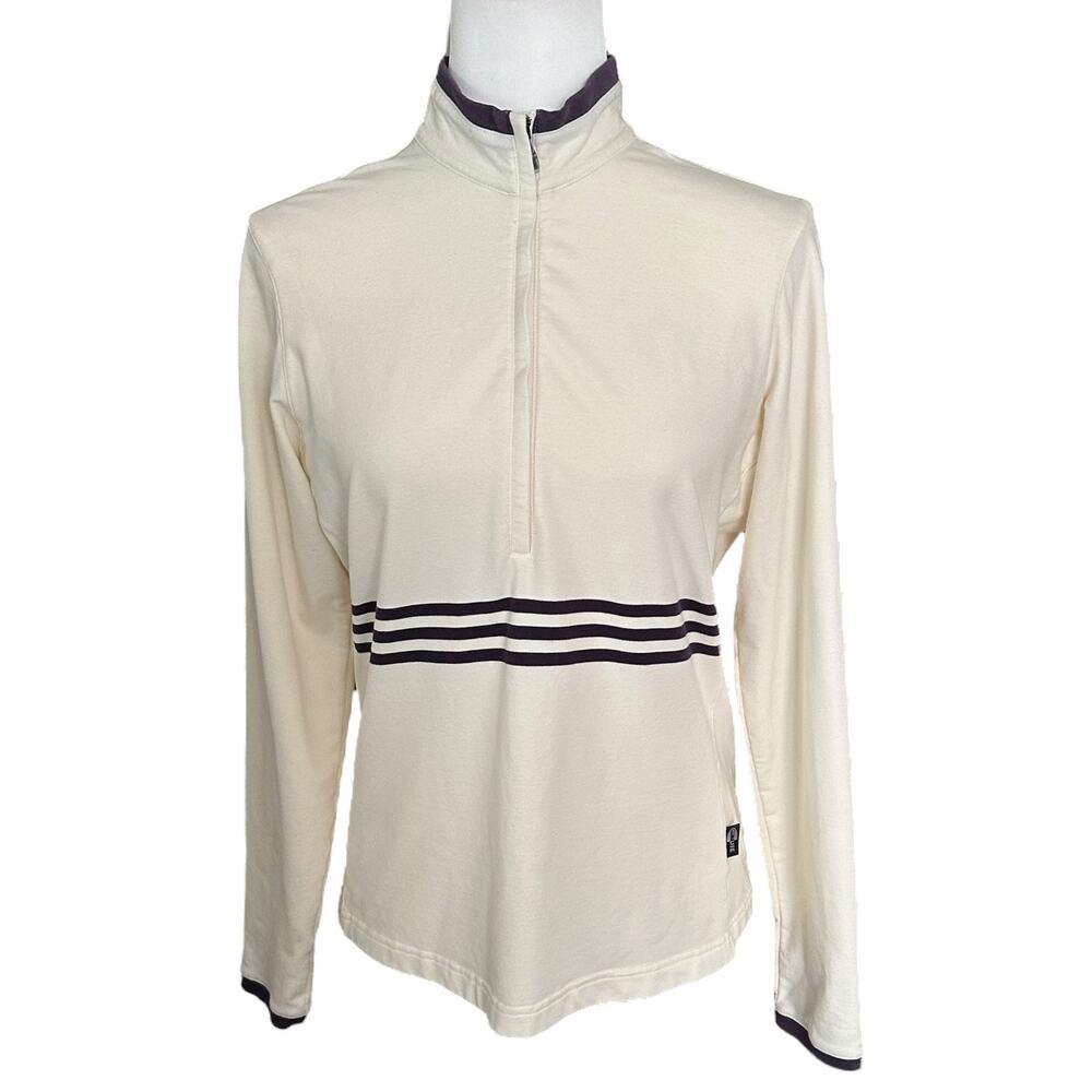 Adidas Women's Climalite AEROREADY Jacket Jersey 1/3 Zip Cream Blue Stripes M